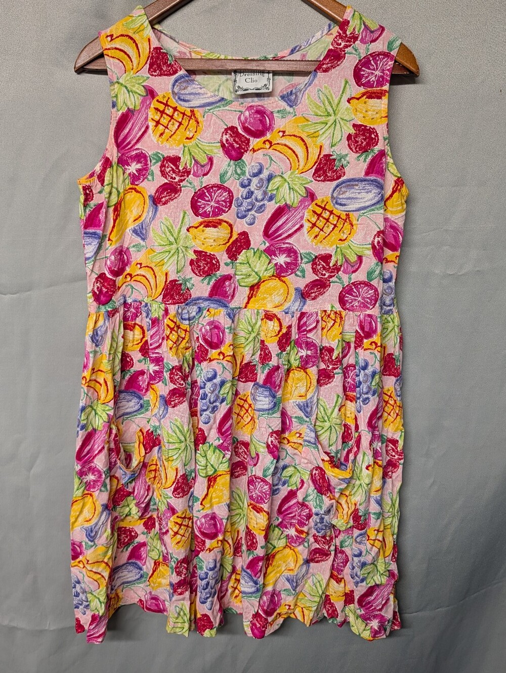 Vintage Dressing Clio Pink Fruit Sleeveless Mini Dress Size Medium